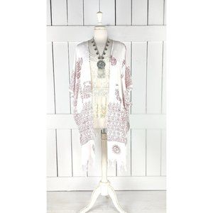 White Om prayer shawl tassel meditation yoga prayer kimono cardigan cover up
